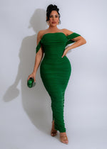 Sunset Drape Mesh Maxi Dress Green: A flowy and lightweight green maxi dress with a drape mesh design, perfect for summer evenings and beach vacations