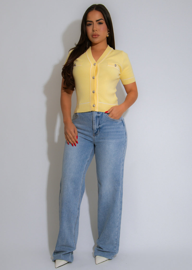 Luxe Button-Up Knit Long Top Yellow