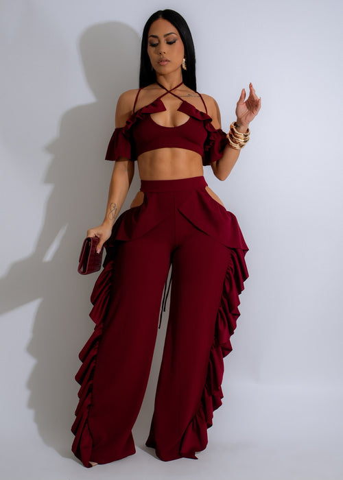 Stunning red Can You Believe It Pant Set featuring a stylish and comfortable design for a chic and trendy look