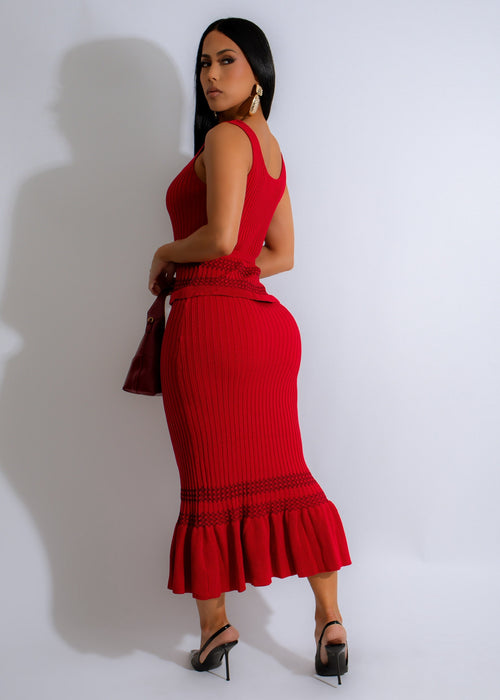 Beautiful red knit maxi dress with free-spirited, flowing design and vibrant hue