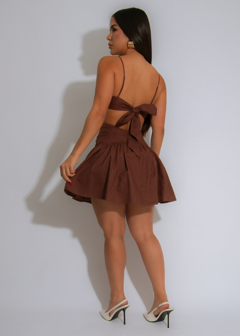 Espresso Elegance Linen Mini Dress Brown