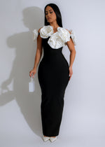 Ethereal Bloom Floral Bandage Maxi Dress Black, front view, with intricate floral design, perfect for special occasions