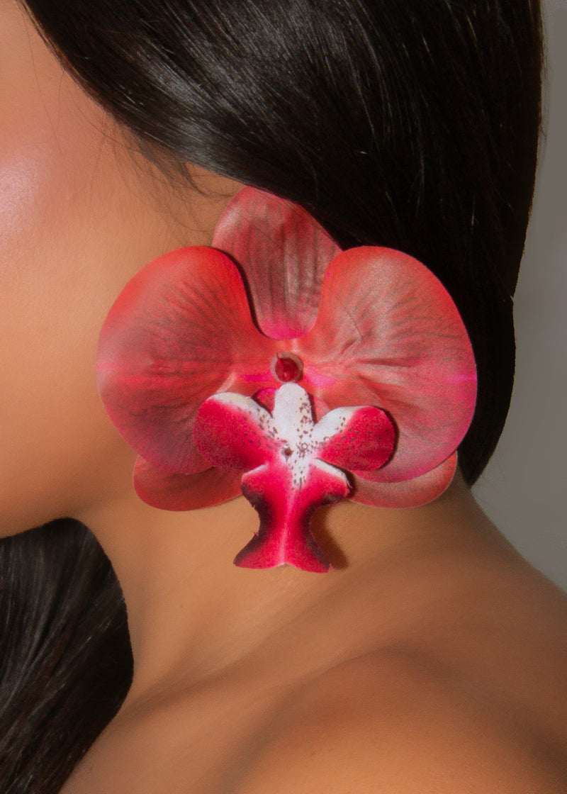 Blooming Orchid Statement Earrings Red