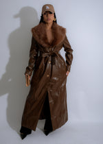 Stylish Luxe Reverie Faux Leather Coat in Rich Brown Color