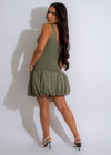 Stunning Flounce Mini Dress Green with a flowy, tiered skirt and delicate ruffle details, perfect for a summer garden party or a date night outfit