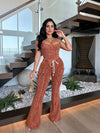 Cozy and stylish Dreamy Choice ribbed pant set in a vibrant orange color