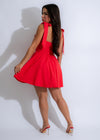 Ember Grace Mini Dress Red - Back View with Cross-strap Detail and Flowy Hem