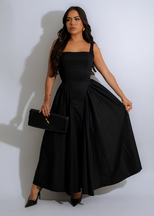 Whispering Rose Maxi Dress Black, a stunning and elegant evening gown for special occasions