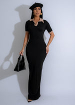 Classic Charm Polo Maxi Dress Black, a versatile and elegant dress for any occasion, featuring a timeless black color and a comfortable polo neckline