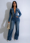 Rider's Revival Jumpsuit Denim in medium wash with distressed detailing