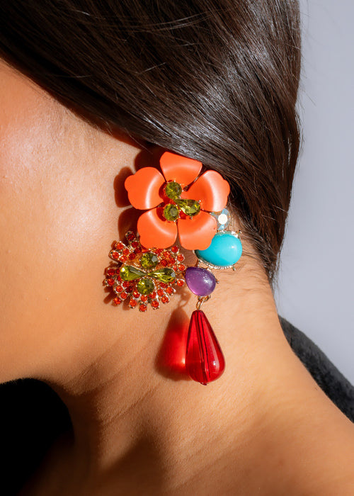 Vibrant orange Fiesta Bloom Earrings showcasing elegant, intricate floral design details