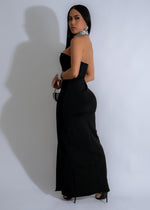 Black maxi dress with radiant rhinestones and a lineage design