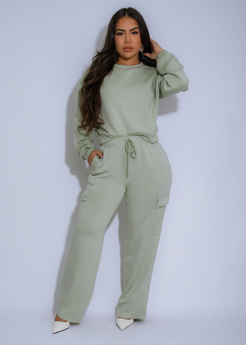 Serenity Lounge Cargo Pant Set Green