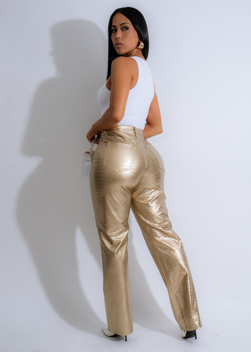  Glamorous Savanna Croc Faux Leather Pants in shiny gold color