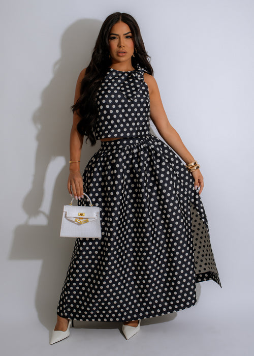 Polka Dot Perfection Skirt Set Blue - A stylish and playful two-piece outfit with a blue polka dot design perfect for any occasion