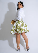 Stylish and elegant green floral skirt set with rose design for ladies