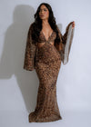 Feline Grace Leopard Maxi Dress Brown, a stunning and stylish choice for any occasion, featuring a bold leopard print and flowing silhouette