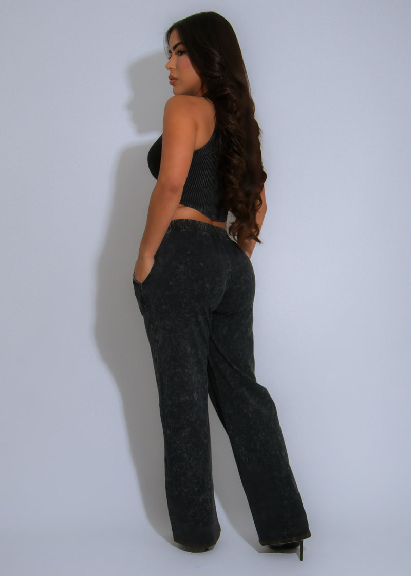 Retro Fade Ribbed Pant Set Black