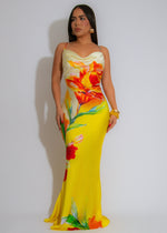 Poetic Love Floral Satin Maxi Dress Yellow