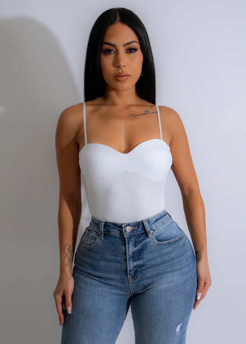 Sculpted Allure Bodysuit White with lace trim and adjustable straps