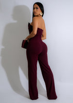 Stunning Regal Ascent Jumpsuit Burgundy with wide leg, belted waist, and chic v-neckline for a sophisticated look