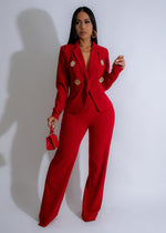 Full-length red pant set with elegant embroidery and matching top