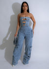 Steel Rebel Cargo Jumpsuit Light Denim in a relaxed fit with multiple pockets and adjustable waist 