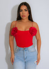 Petal Poise Floral Bodysuit Red