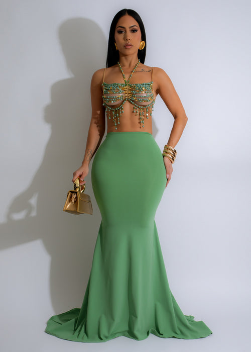 Diva Exclusive Mermaid Skirt Green with sparkling sequins and flowy tulle layers