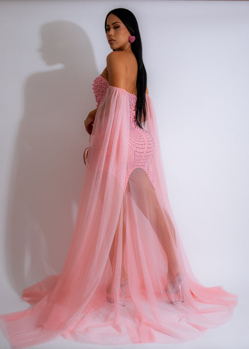  Elegant and glamorous pink maxi dress with radiant rhinestones