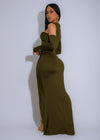 Chain Luxe Gathered Ruched Maxi Dress Green