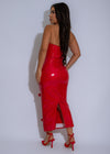 Heartbeat Vinyl Faux Leather Midi Dress Red