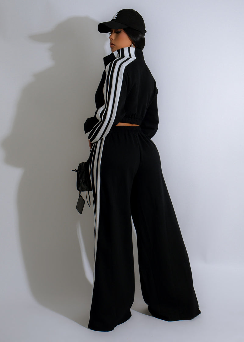 Women's Urban Pulse Stripes Pant Set in Black, stylish and comfortable