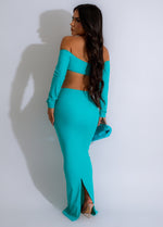 Gorgeous Hot Fix Coated Skirt Set Blue with Matching Crop Top