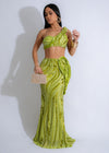 Opulent Waves Sequin Mesh Skirt Set in luxurious green fabric