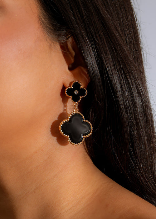 Beautiful and elegant Fleur drop earrings in black, perfect for any occasion