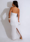 Gorgeous and elegant white midi dress with shimmering sequins and flattering silhouette