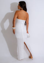 Gorgeous and elegant white midi dress with shimmering sequins and flattering silhouette