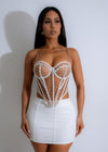 Celeste Embellished Pearl Mesh Corset White with intricate pearl detailing