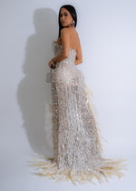 Elegant Seraphic Glow Sequin Pearl Maxi Dress Nude in a flattering nude color