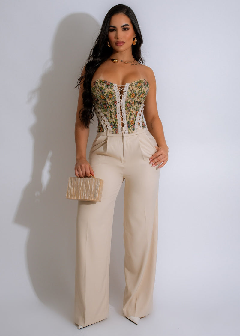 Autumn Tapestry Corset Top Nude - A beautiful and intricately designed corset top perfect for the fall season