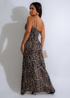 Savanna Stride Satin Maxi Dress Brown