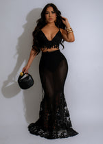 Enigma Ensemble Lace Skirt Set Black with intricate floral lace detailing