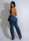 Two-piece Blue Haze Duo Pant Set Denim featuring a cropped denim top and high-waisted flared pants