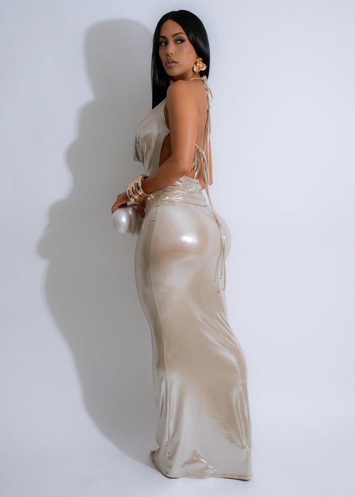  Stunning Eclipse Metallic Maxi Dress in Gold, perfect for special occasions