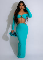 Hot Fix Coated Skirt Set Blue with Sparkling Rhinestone Embellishments