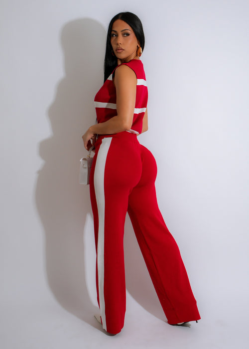 Stylish and comfortable red travel knit pant set for women