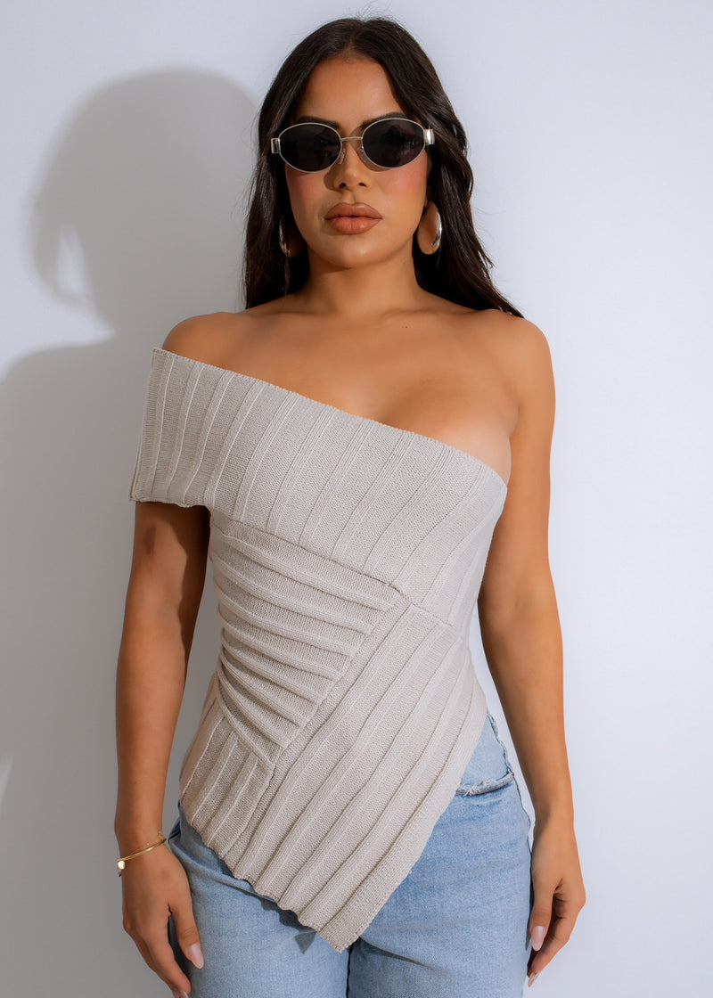 Beautiful and elegant Sitting Pretty Knit Crop Top in nude color