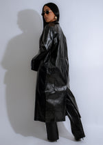  Elegant Nocturne Trench Faux Leather Coat Black in classic black color