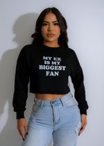 Black sweater with 'My Ex is a Fan' text, perfect for making a statement